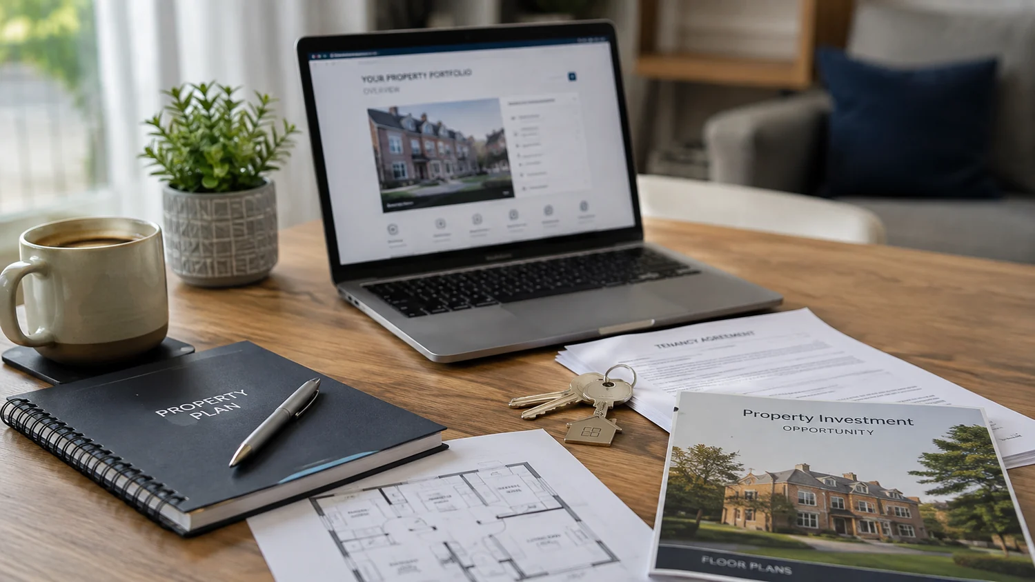 Property documents, keys and a laptop arranged for a structured property review