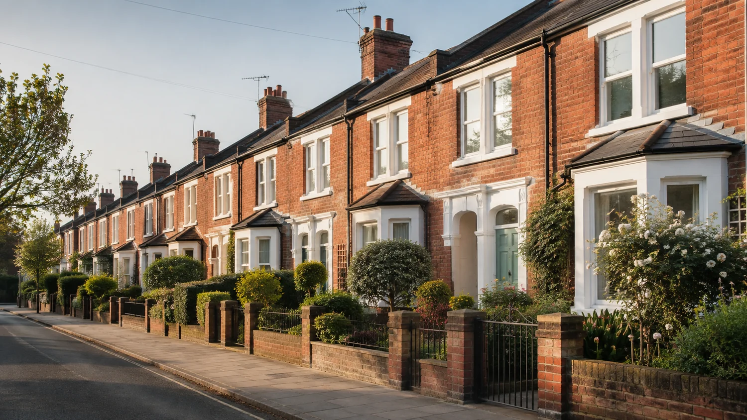 A quiet street of British terraced houses representing a long-held rental portfolio